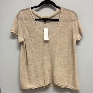 NWT Eileen Fisher Muslin V-Neck Cropped Boxy Top -Wheat Size Petite Large